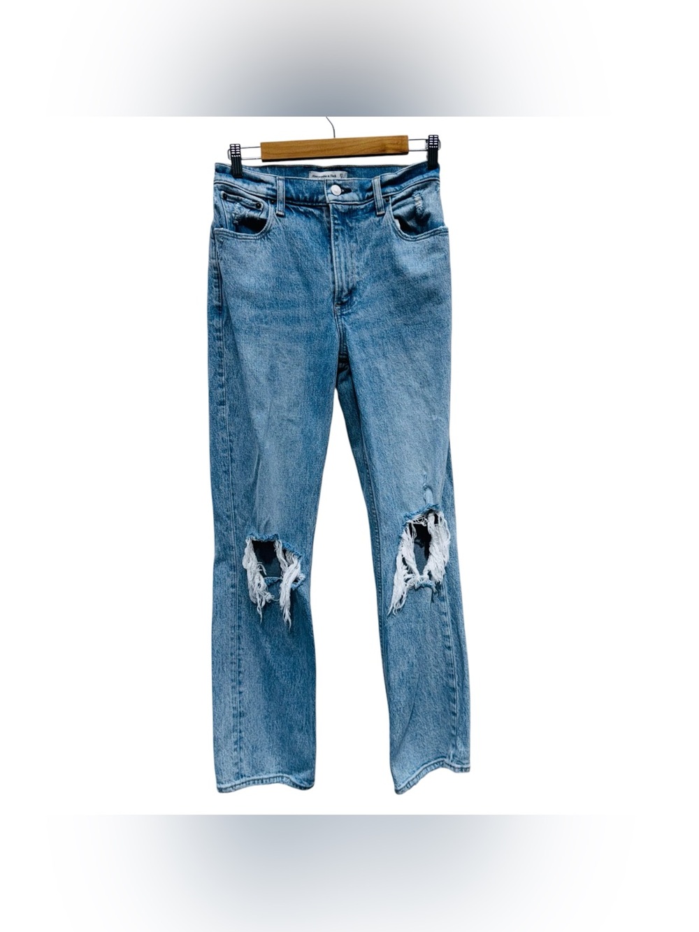 ABERCROMBIE 90s Straight Ultra High Rise Destructed Distressed Jeans 27/4 Short